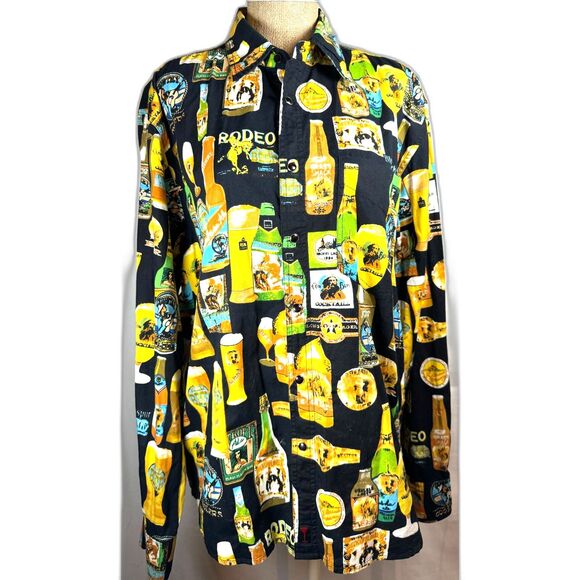 MARTINI RANCH Western Beer Rodeo Vintage Hawaiian Snap Button Up Long Sleeve LG - Picture 3 of 7